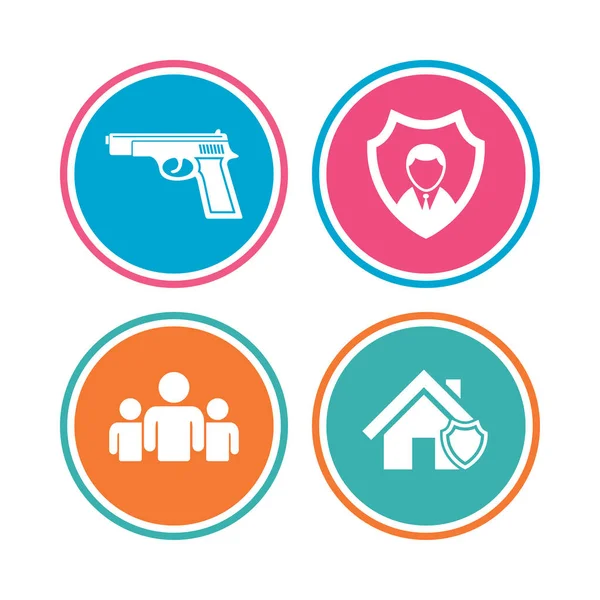 Iconos de la agencia de seguridad. Protección del escudo doméstico . — Vector de stock