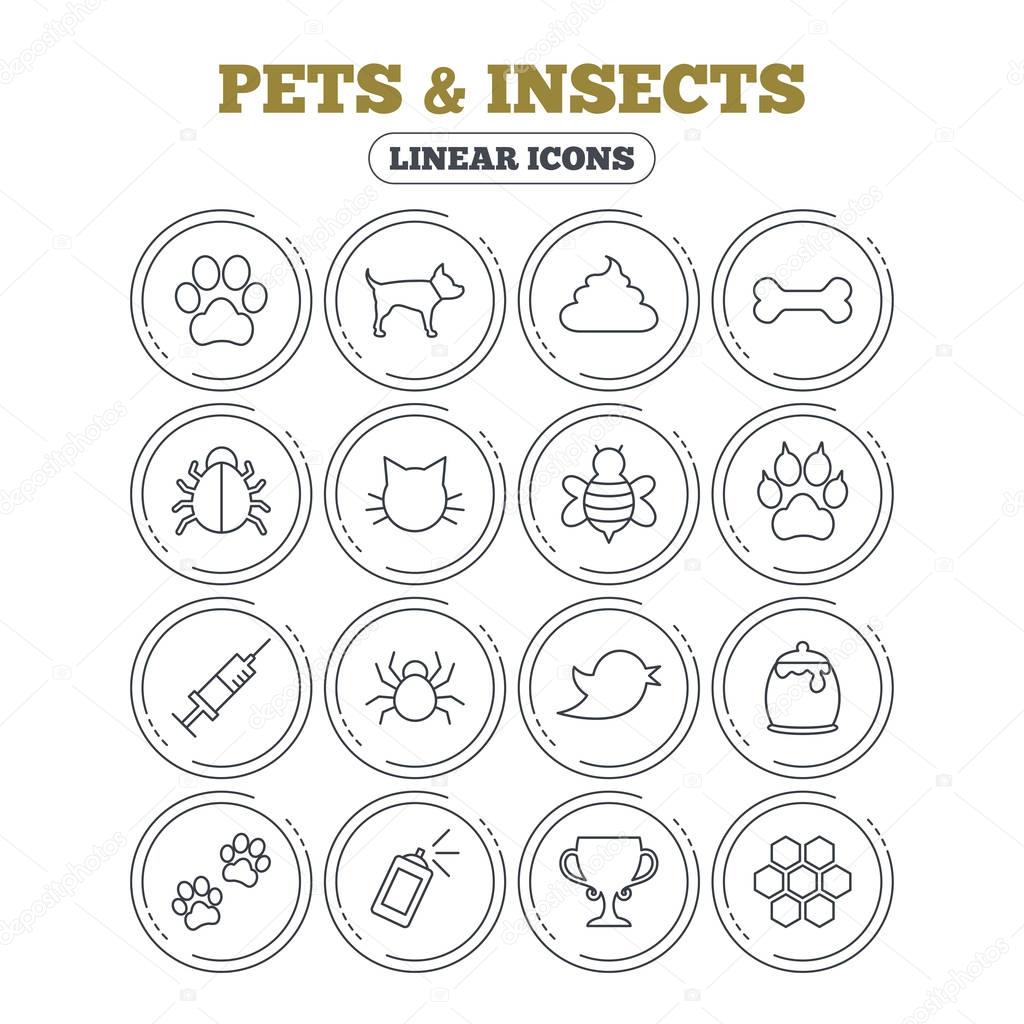 Pets and Insect icon. Dog, Cat paw with clutches.