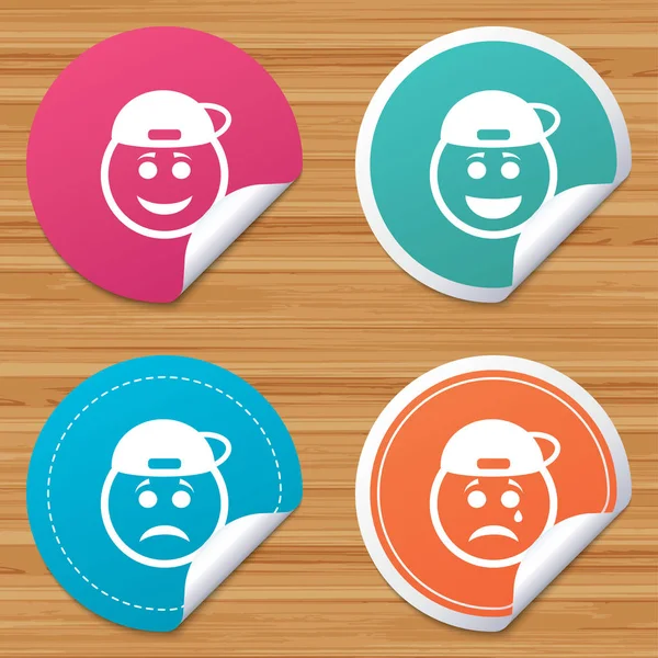 Rapper smile face icons. Happy, sad, cry. — Stock Vector