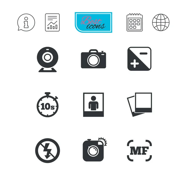 Фото, видео иконки. Камера, фото и рамка . — стоковый вектор