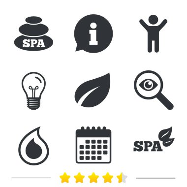 Spa simgeler taşlar. Su damlası ile yaprak semboller.