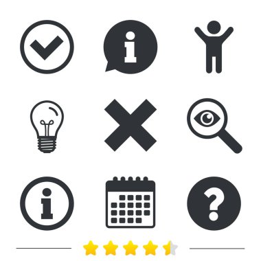 Bilgi, ampul ve Takvim ikonlar