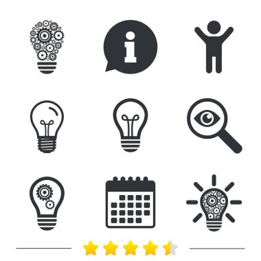 Bilgi, ampul ve Takvim ikonlar