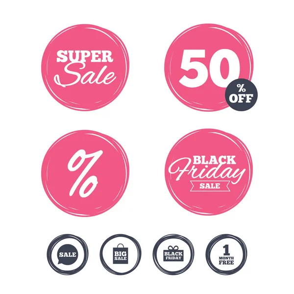 Super venta y etiqueta engomada viernes negro — Vector de stock