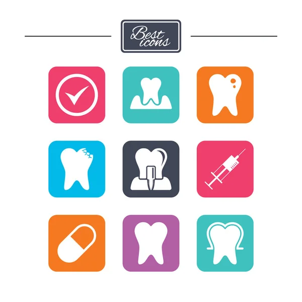 Diente, íconos de cuidado dental — Vector de stock