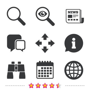 Büyüteç cam ve küre işaretler. tam ekran.