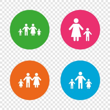 Aile iki çocuk işareti ile. Ebeveynler ve çocuklar.