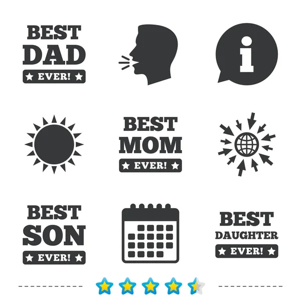 Nejlepší máma a táta, syn, dcera ikony. — Stockový vektor