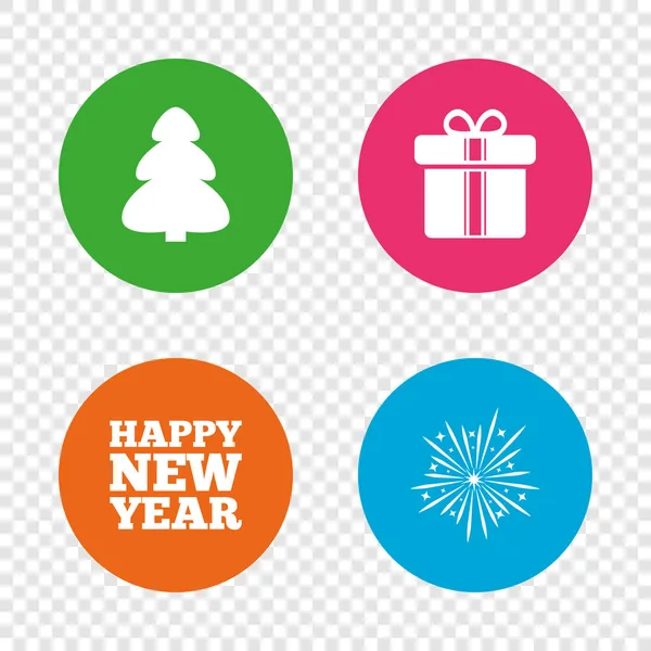 Happy new year sign. Christmas tree and gift box. — Stock Vector