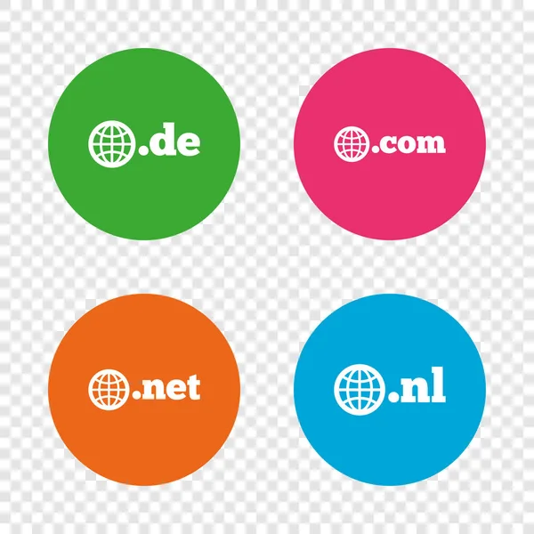 Zeichen für Top-Level-Domains. de, com, net und nl. — Stockvektor