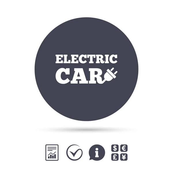 Icono de signo de coche eléctrico. Símbolo del vehículo eléctrico . — Vector de stock