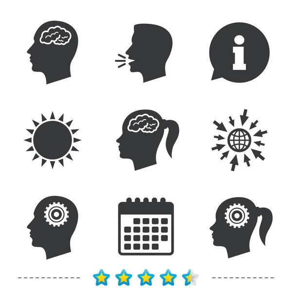 Head with brain icon. Male and female human symbols. — Stock Vector