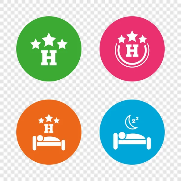 Iconos del hotel de tres estrellas. Lugar de descanso de viaje . — Vector de stock