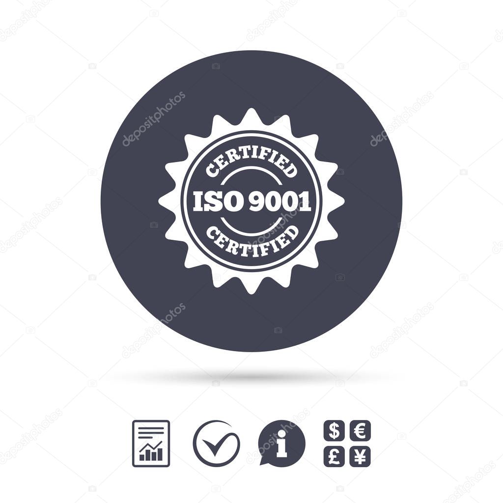 ISO 9001 certified sign. Certification stamp.