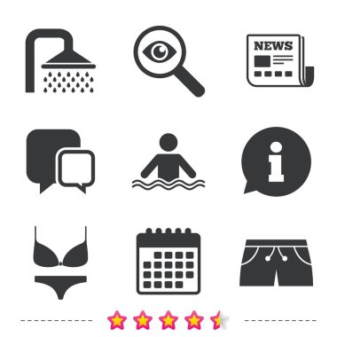 Yüzme Havuzu simgeler. Duş ve mayo işaretleri.