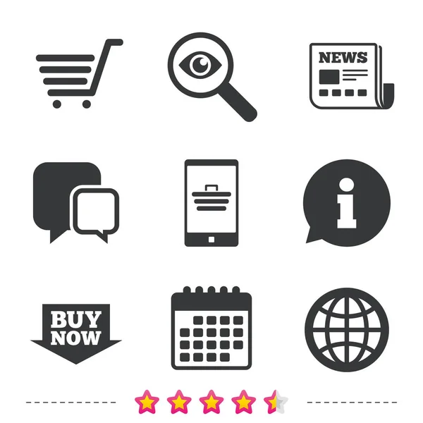 Iconos de compras en línea. Smartphone, carrito, comprar . — Vector de stock