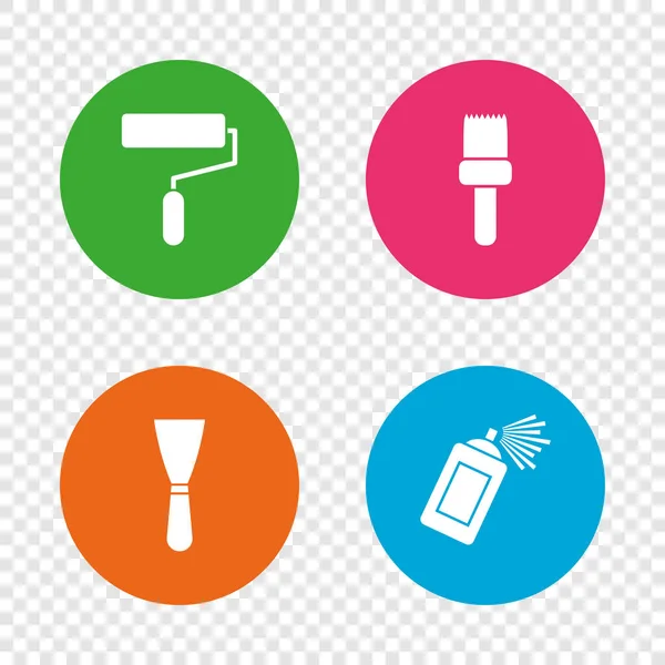 Paint roller, brush icon. Spray can and Spatula. — Stock Vector