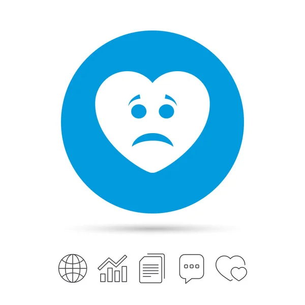 Triste icône de signe de visage de coeur. Symbole de tristesse . — Image vectorielle