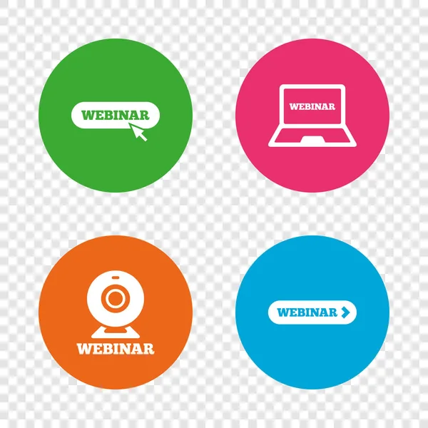 Webinar icons. Web camera and notebook pc signs. — Stock Vector