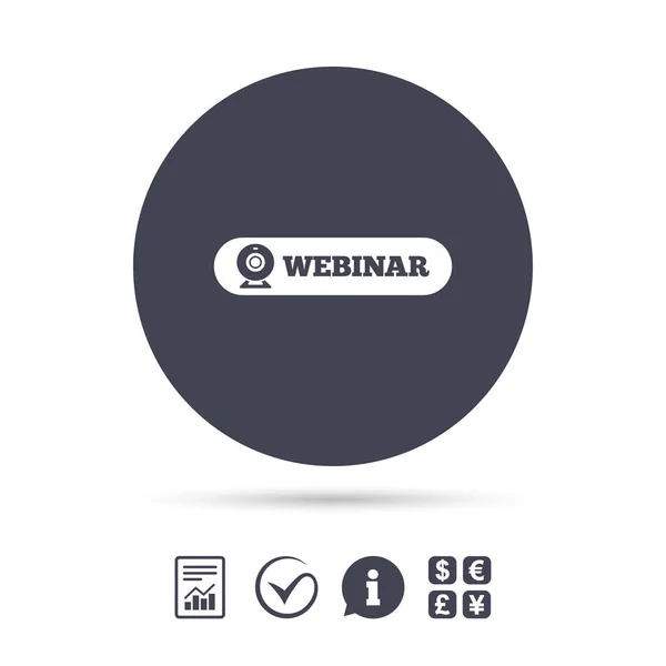 Webinar web camera teken pictogram. online web studie. — Stockvector