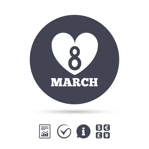 8 Mars Journée de la femme signe icône. Symbole cardiaque . — Image vectorielle