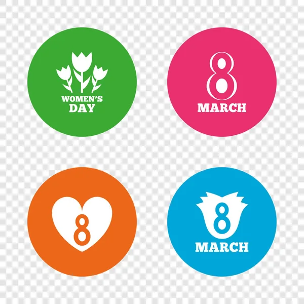 8 maart Vrouwendag dag pictogrammen. Bloem, hart symbolen. — Stockvector