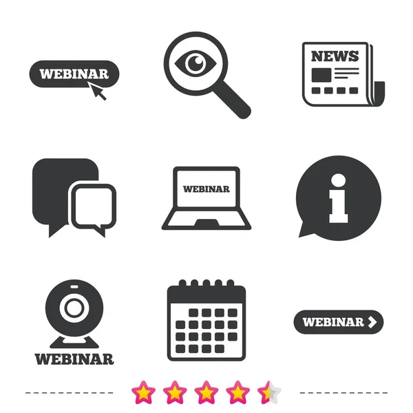 Zwart-wit Webinar pictogrammen — Stockvector