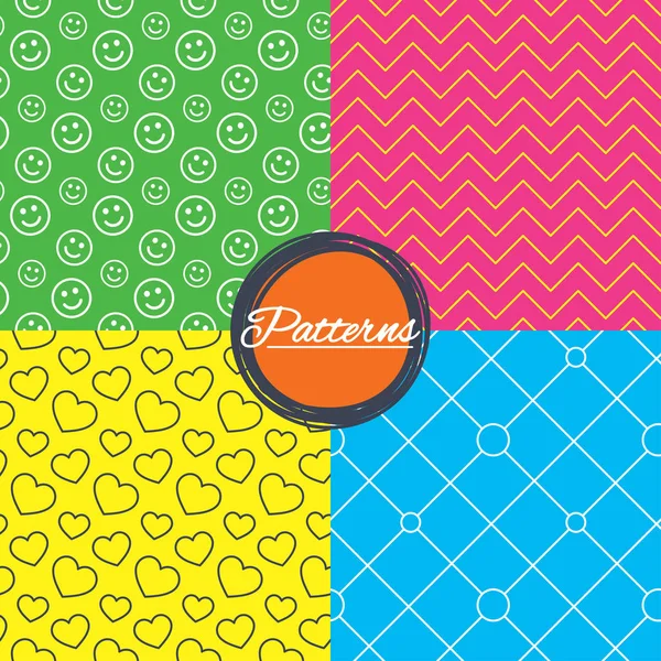 Hearts, smile and circles grid textures — Stock Vector