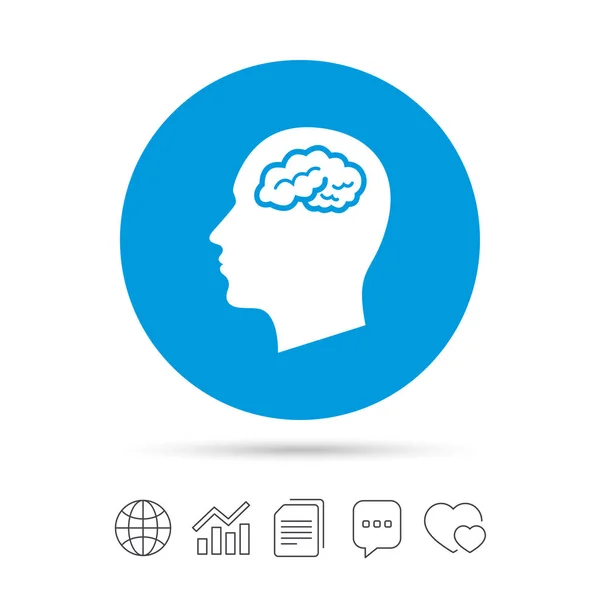 Cabeza con icono de signo cerebral — Vector de stock