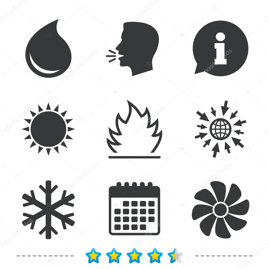HVAC icons. Heating, ventilating and air conditioning symbols. Water