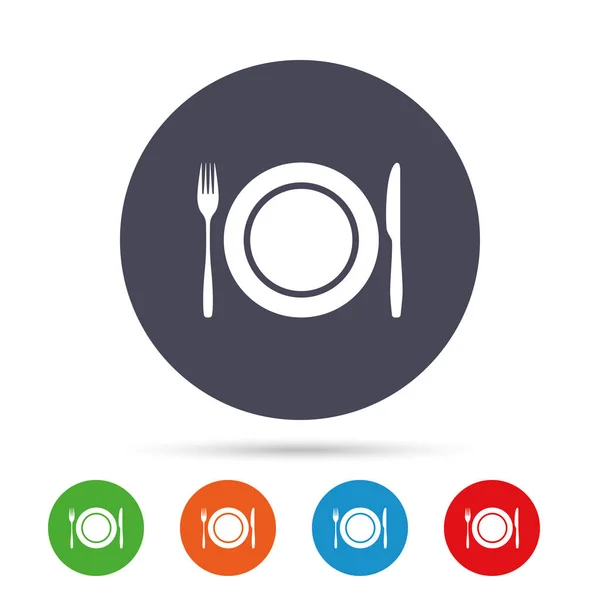 Plate  with fork and knife icons set — Stock Vector