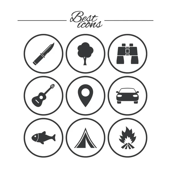 Camping, iconos del turismo — Vector de stock