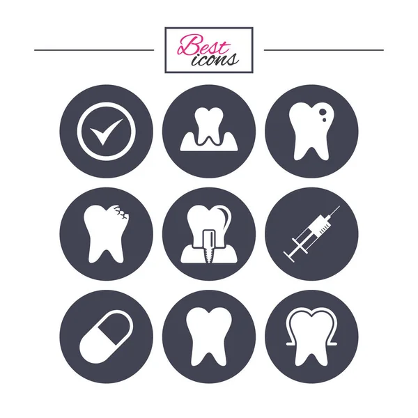 Diente, íconos de cuidado dental — Vector de stock