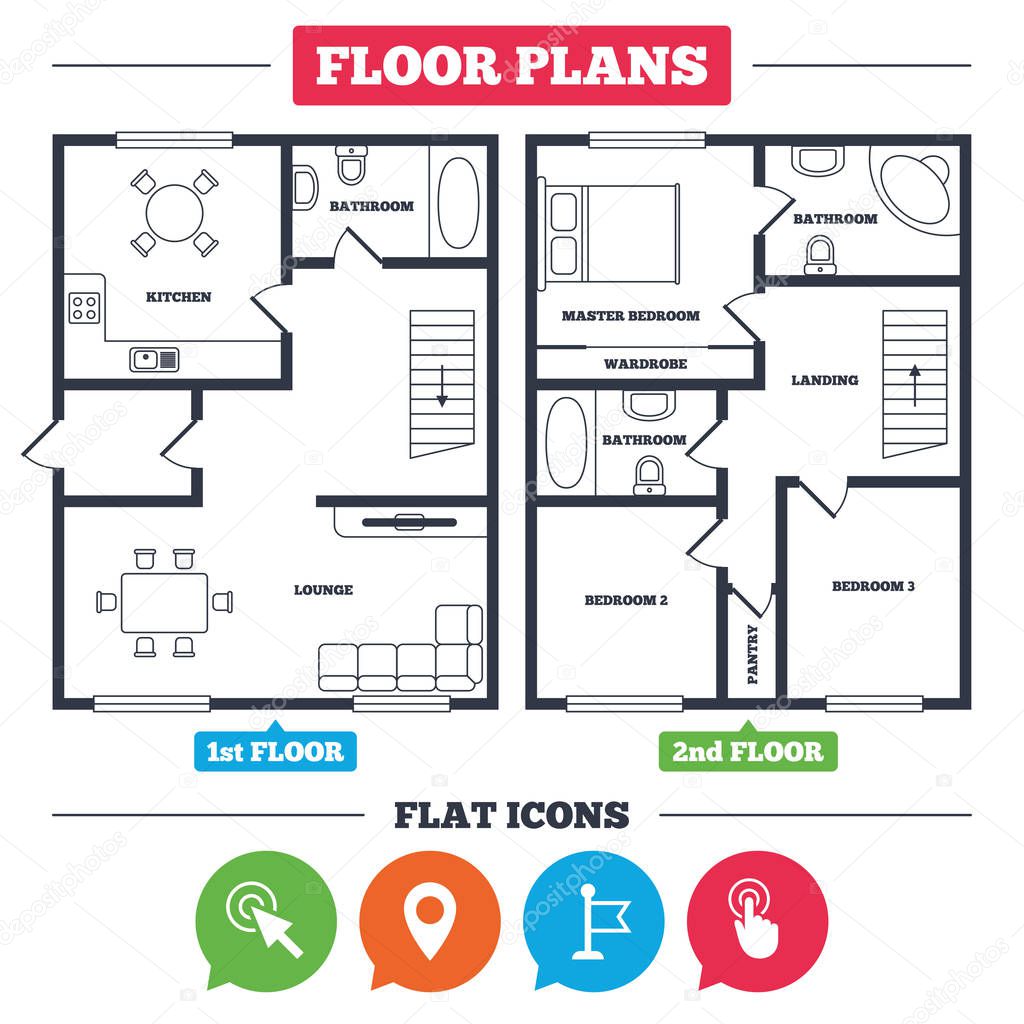 House floor plan and icons set