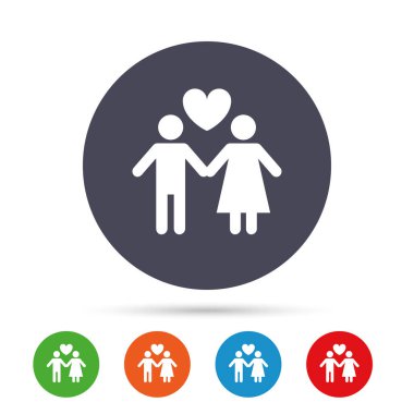 Düz simgeleri ile yuvarlak renkli düğmeler