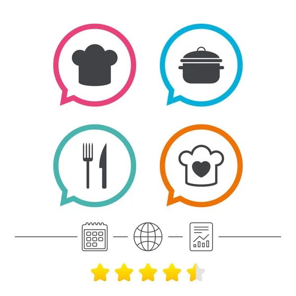 Chapeau chef, icônes de casserole de cuisine — Image vectorielle