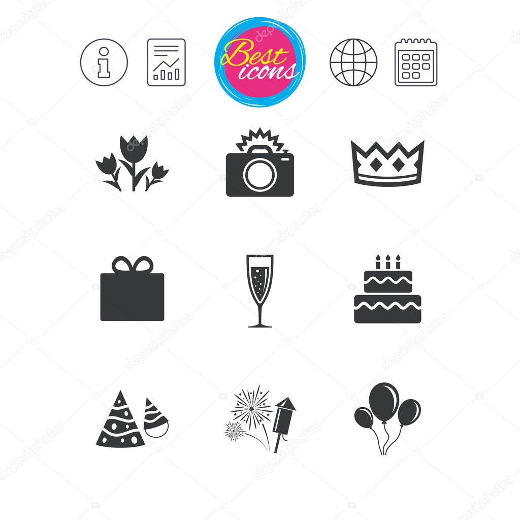 Party celebration, birthday icons 