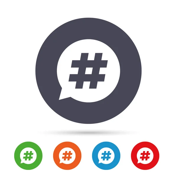 Set di icone con segno di bolla vocale Hashtag . — Vettoriale Stock