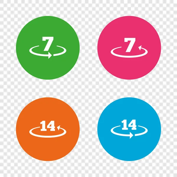 Return of goods within 7 or 14 days icons. — Stock Vector