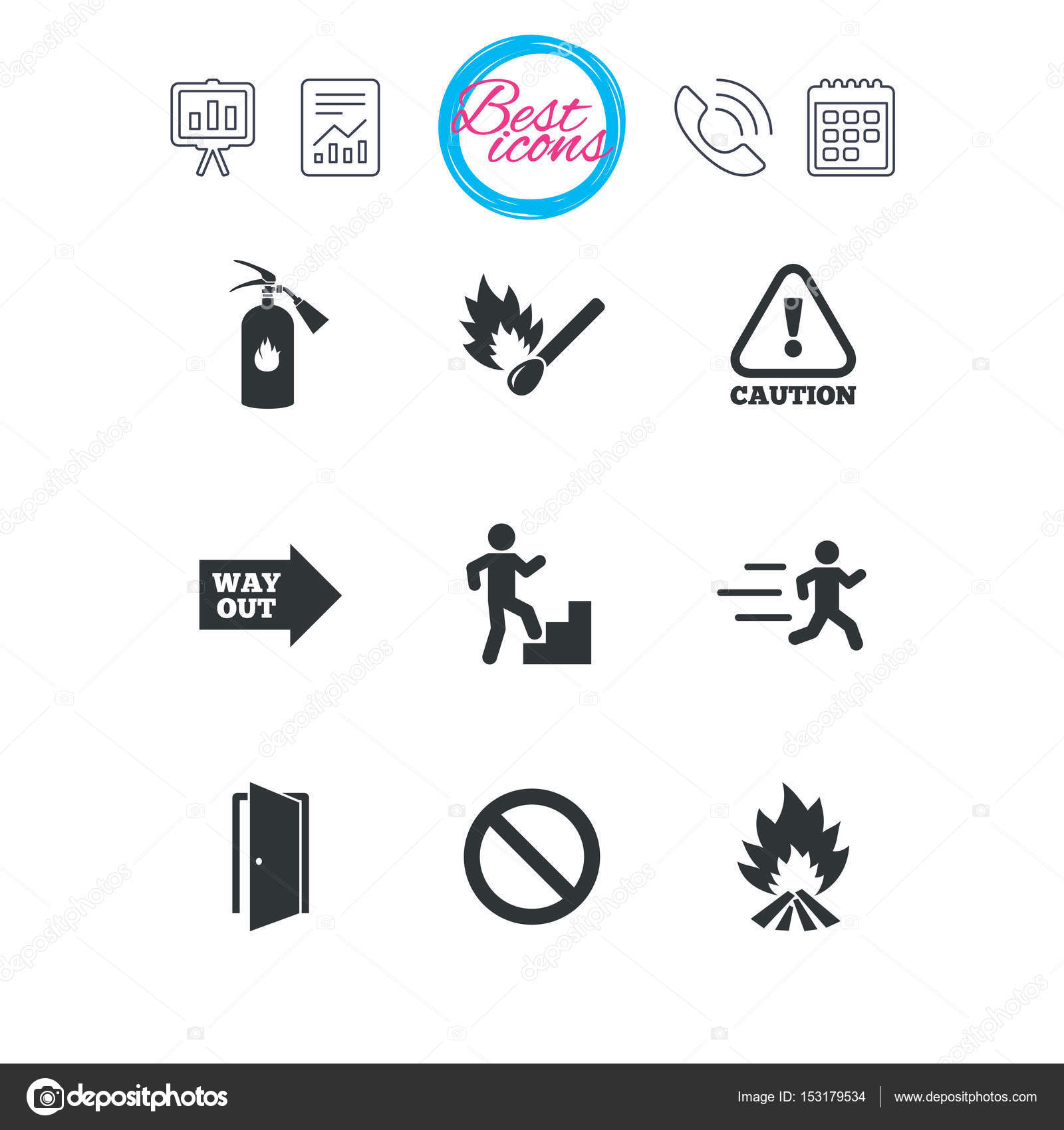 fire safety icons stock vector blankstock 153179534