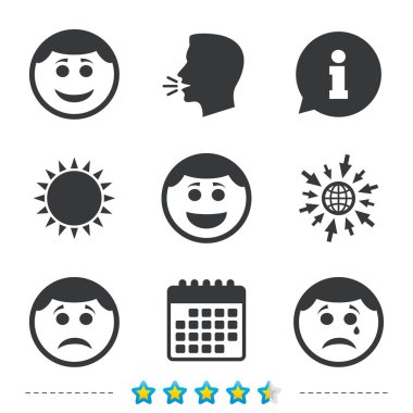 Daire gülümsemek yüz simgeler. Mutlu, üzgün, cry.