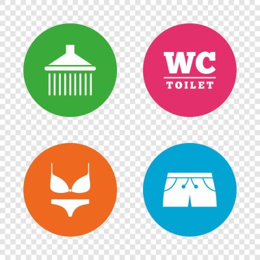 Yüzme Havuzu simgeler. Duş ve mayo işaretleri.