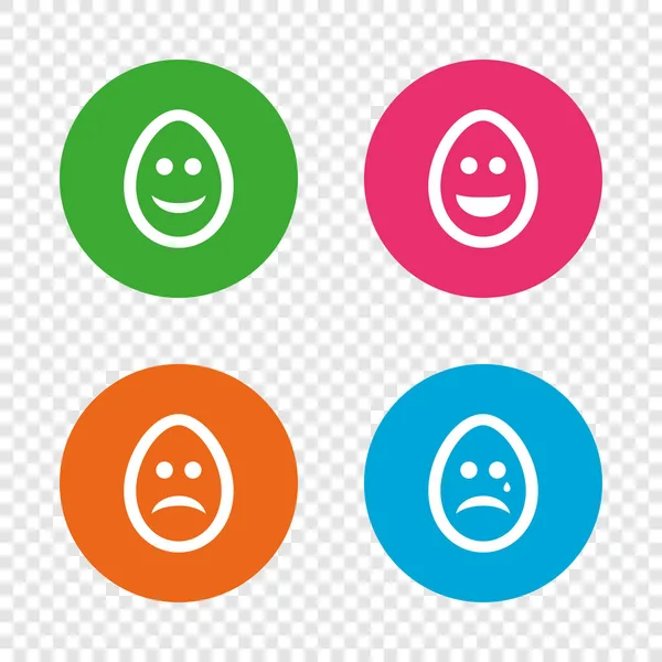 Jaja, szczęśliwe i smutne twarze znaki. Wielkanoc ikony. — Wektor stockowy