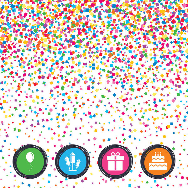 Иконки празднования дня рождения. Символ коробки торта и подарка
.