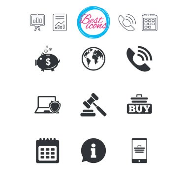 Online alışveriş, e-ticaret ve iş simgeleri.