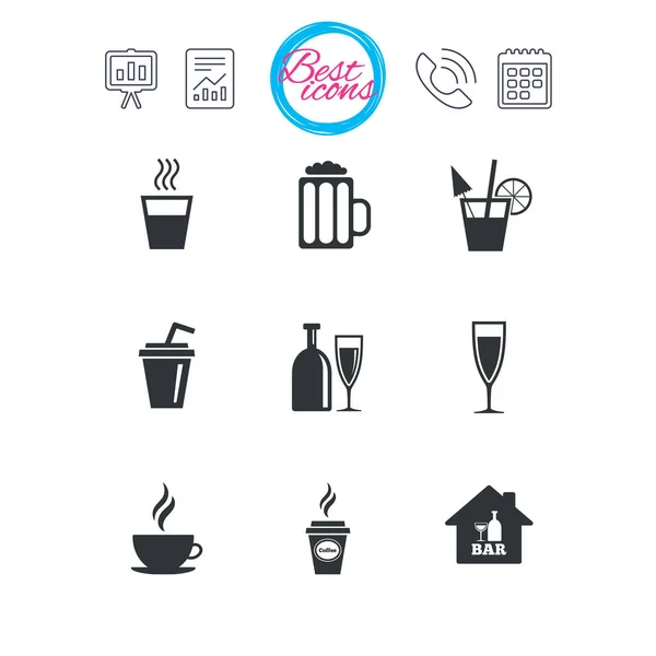 Cocktail and beer icons. Coffee and tea drinks. — Stock Vector