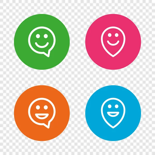 Happy face speech bubble icons. Pointer symbol. — Stock Vector