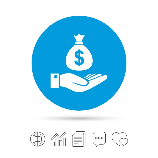 Dollar et signe de la main. Palm détient sac d'argent . — Image vectorielle