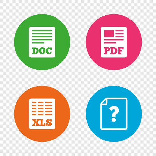 Iconos de documentos. XLS, signos de archivo PDF . — Archivo Imágenes Vectoriales