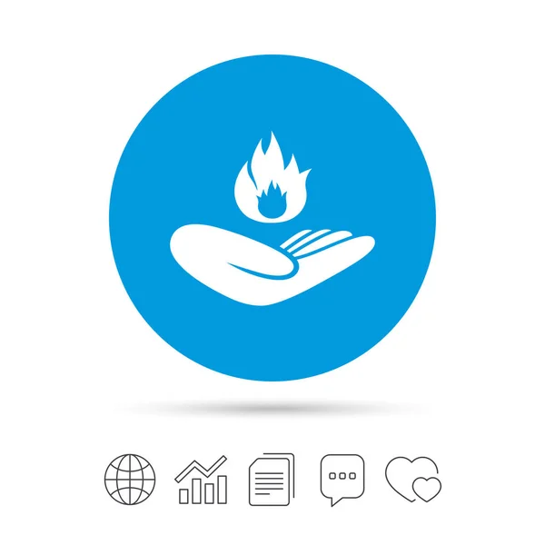 Kézzel tart tűz láng szimbólum — Stock Vector